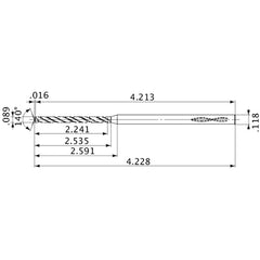MVS0226X25S030 DP1020 0.089″ Dia. × 0.118″ Shank × 2.535″ Flute Length × 4.228″ OAL, 140°, 2 Flute, Coolant Thru, Solid Carbide Drill