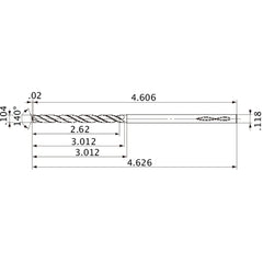 MVS0264X25S030 DP1020 0.104″ Dia. × 0.118″ Shank × 3.012″ Flute Length × 4.626″ OAL, 140°, 2 Flute, Coolant Thru, Solid Carbide Drill