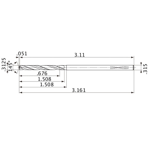 MVS0794X02S080PL DP1020 5/16″ Dia. × 0.315″ Shank × 1.508″ Flute Length × 3.161″ OAL, 145°, 2 Flute, Coolant Thru, Solid Carbide Drill