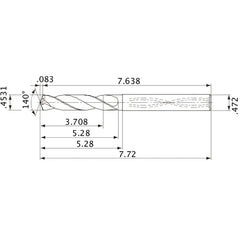 MVS1151X08S120 DP1020 0.4531″ Dia. × 0.472″ Shank × 5.28″ Flute Length × 7.72″ OAL, 140°, 2 Flute, Coolant Thru, Solid Carbide Drill