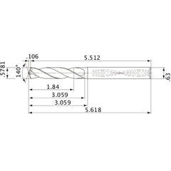 MVS1468X03S160 DP1020 0.5781″ Dia. × 0.63″ Shank × 3.059″ Flute Length × 5.618″ OAL, 140°, 2 Flute, Coolant Thru, Solid Carbide Drill