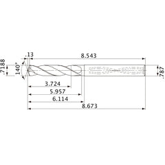 MVS1826X05S200 DP1020 0.7188″ Dia. × 0.787″ Shank × 5.957″ Flute Length × 8.673″ OAL, 140°, 2 Flute, Coolant Thru, Solid Carbide Drill