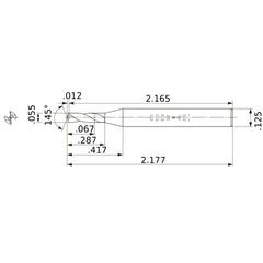 MWS00550SB VP15TF 0.055″ Dia. × 1/8″ Shank × 0.287″ Flute Length × 2.177″ OAL, 145°, 2 Flute, Coolant Thru, Solid Carbide Drill