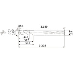 MWS01010SB VP15TF 0.101″ Dia. × 1/8″ Shank × 0.512″ Flute Length × 3.205″ OAL, 145°, 2 Flute, Coolant Thru, Solid Carbide Drill