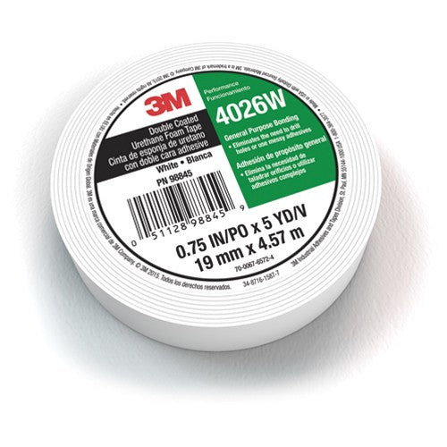 3M Double Coated Urethane Foam Tape 4026W White 1/2″ × 5 yd 62mil - Eagle Tool & Supply