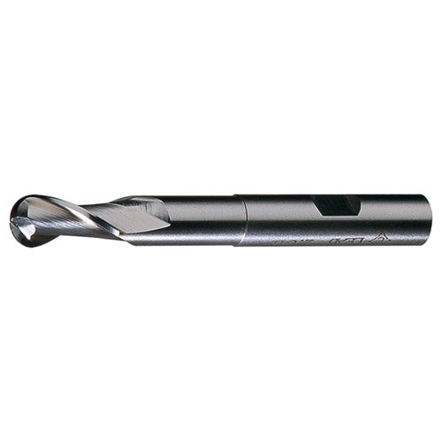 ‎5/8″ 5/8″ 1-3/8″ 4-5/8″ RHS / RHC HSS HSS Single End 2-Flute Center Cutting Extended Neck Ball Nose Finishing End Mill - Bright - Exact Industrial Supply