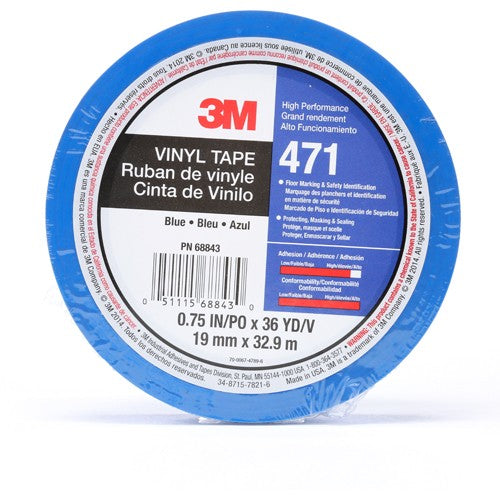 3M Vinyl Tape 471 Blue 3/4″ × 36 yd 5.2 mil Individually Wrapped Conveniently Packaged - Eagle Tool & Supply