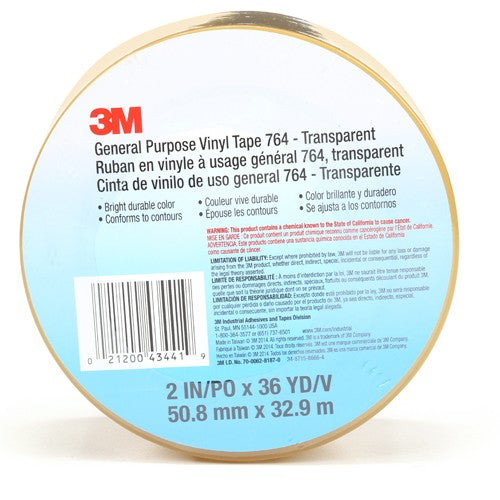 3M General Purpose Vinyl Tape 764 Transparent 2 in × 36 yd 5 mil Individually Wrapped Conveniently Packaged - Eagle Tool & Supply