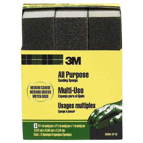 ‎3M General Purpose Sanding Sponge 909NA-3P-CC 3 3/4″ × 2 5/8″ × 1″ Dual Grit Medium/Coarse - Eagle Tool & Supply