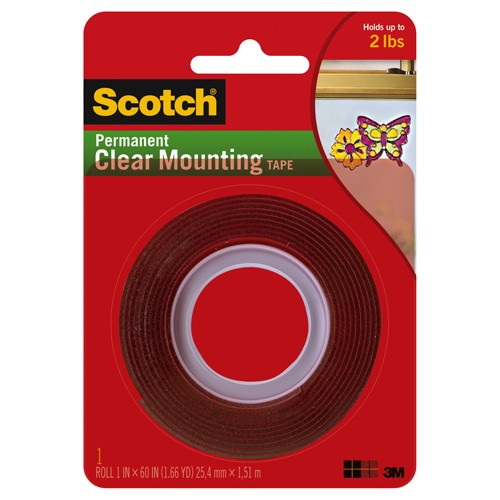 Scotch Clear Double-Sided Mounting Tape 410S-SR 1″ × 60″ (2.54 cm × 1.52 m) - Eagle Tool & Supply