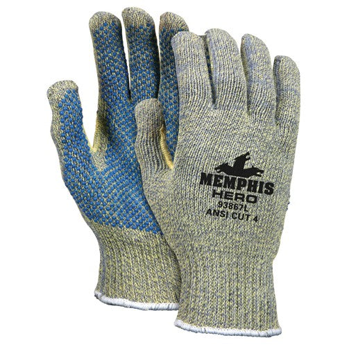 MCR Safety Cut Pro Hero Gloves - 7 Gauge Kevlar / Stainless Steel / Nylon - PVC Dots Palm Side - Size X-Large - Eagle Tool & Supply