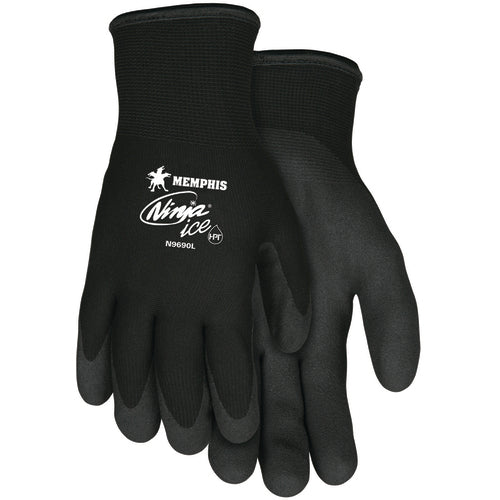 Ninja Ice Gloves - 15 Gauge Black Nylon - Acrylic Terry Inner -HPT Palm and Fingertips - Size Medium - Eagle Tool & Supply