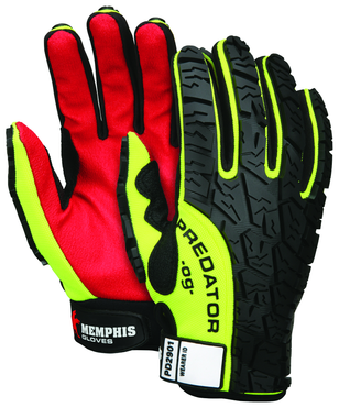 Predator Hi-Vis, Synthetic Palm, Tire Tread TPR Coating Gloves - Size Medium - Eagle Tool & Supply