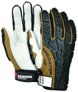 Predator Foam Padded Cow Grain Leather Palm, Tire Tread TPR Coating Gloves - Size Large - Eagle Tool & Supply