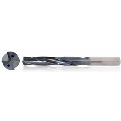 3/16″ Dia. × 6 mm Shank × 44 mm Flute Length × 82 mm OAL, 5xD, TiAlN, 2 Flute, Coolant Thru, h6, Cylindrical, Solid Carbide Drill Series/List #5614 - Exact Industrial Supply