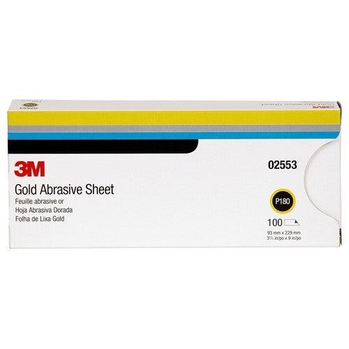 3M Gold Abrasive Sheet 02553 P180 grade 3 2/3″ × 9″ 100 sheets per sleeve - Eagle Tool & Supply