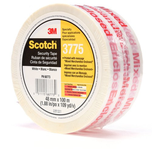 Scotch Printed Message Box Sealing Tape 3775 White 48 mm × 100 m Individually Wrapped - Eagle Tool & Supply