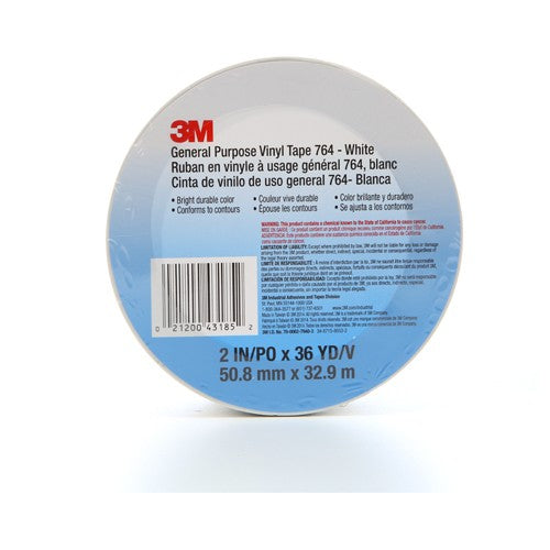 3M General Purpose Vinyl Tape 764 White 2″ × 36 yd 5 mil ndividually Wrapped Conveniently Packaged - Eagle Tool & Supply