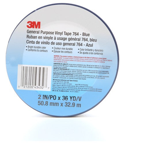 3M General Purpose Vinyl Tape 764 Blue 2″ × 36 yd 5 mil Individually Wrapped Conveniently Package - Eagle Tool & Supply