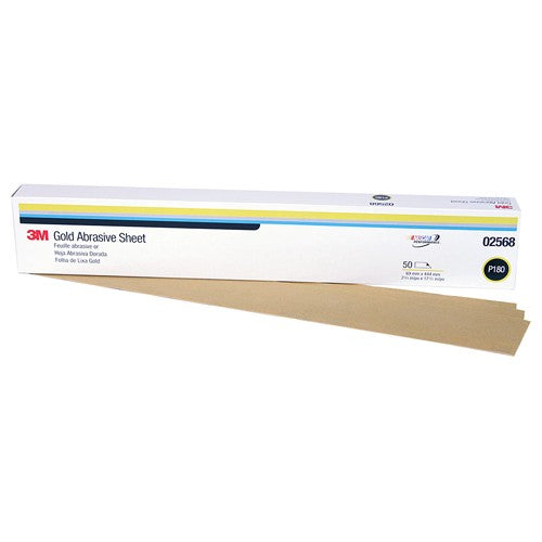 3M Gold Abrasive Sheet 02568 P180 grade 2 3/4″ × 17 1/2″ 50 sheets per pack - Eagle Tool & Supply