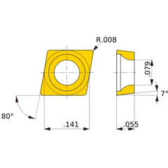 CCGT 03S102 L-F MP3025, 0.2 mm Corner Radius, 1.39 mm Thick, 3.57 mm Inscribed Circle, Turning Indexable Insert