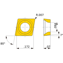 CCGT 04T002 R-F MS6015, 0.008″ Corner Radius, T0 Thick, 4.37 Inscribed Circle, Turning Indexable Insert