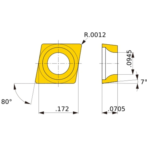 CCGT 04T0 L-F NX2525, 0.03 mm Corner Radius, 1.79 mm Thick, 4.37 mm Inscribed Circle, Turning Indexable Insert