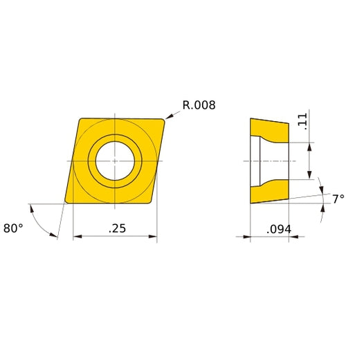 CCMH 21.50.5 SV VP45N, 0.008″ Corner Radius, 3/32″ Thick, 1/4″ Inscribed Circle, Turning Indexable Insert