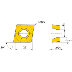 CCMT 21.51 FV AP25N, 0.4 mm Corner Radius, 2.38 mm Thick, 6.35 mm Inscribed Circle, Turning Indexable Insert