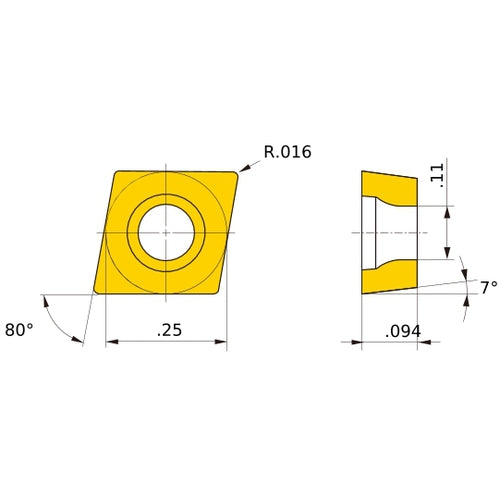 CCMT 21.51 standard MP3025, 0.4 mm Corner Radius, 2.38 mm Thick, 6.35 mm Inscribed Circle, Turning Indexable Insert