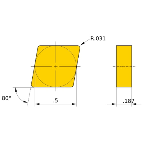 CNGN 432 flat_top MBS140, 0.8 mm Corner Radius, 4.76 mm Thick, 12.7 mm Inscribed Circle, Turning Indexable Insert
