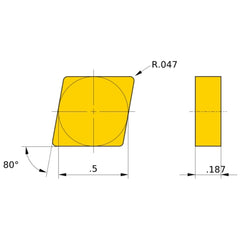 CNGN 433 flat_top MBS140, 1.2 mm Corner Radius, 4.76 mm Thick, 12.7 mm Inscribed Circle, Turning Indexable Insert