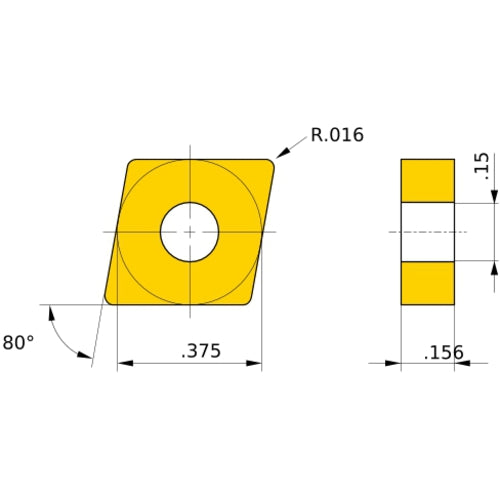 CNMG 32.51 MS UTi20T, 1/64″ Corner Radius, 5/32″ Thick, 3/8″ Inscribed Circle, Turning Indexable Insert