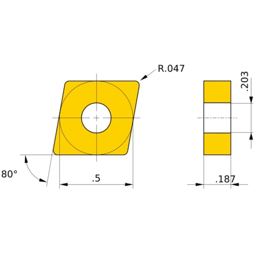 CNMG 433 MA MP9025, 3/64″ Corner Radius, 3/16″ Thick, 1/2″ Inscribed Circle, Turning Indexable Insert