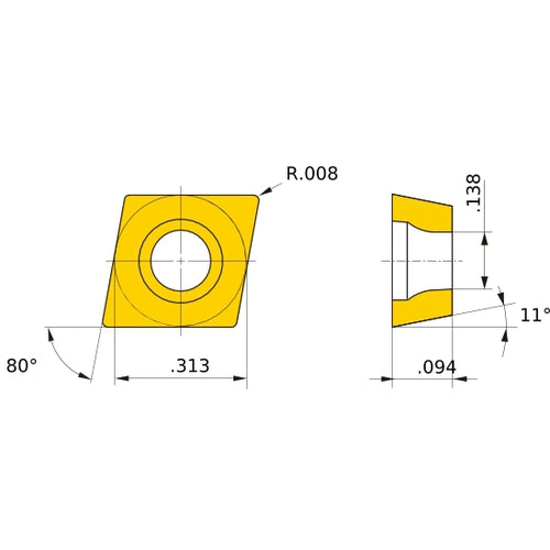 CPMH 2.51.50.5 SV MP3025, 0.2 mm Corner Radius, 2.38 mm Thick, 7.94 mm Inscribed Circle, Turning Indexable Insert