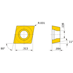 CPMH 2.51.52 MV AP25N, 0.8 mm Corner Radius, 2.38 mm Thick, 7.94 mm Inscribed Circle, Turning Indexable Insert