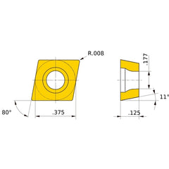 CPMH 320.5 FV VP15TF, 0.2 mm Corner Radius, 3.18 mm Thick, 9.525 mm Inscribed Circle, Turning Indexable Insert