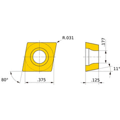 CPMH 322 FV NX3035, 1/32″ Corner Radius, 1/8″ Thick, 3/8″ Inscribed Circle, Turning Indexable Insert