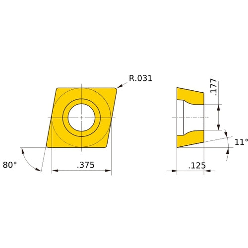 CPMH 322 FV VP15TF, 0.8 mm Corner Radius, 3.18 mm Thick, 9.525 mm Inscribed Circle, Turning Indexable Insert