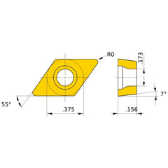 DCET 32.5 R-SN HTi10, 0 mm Corner Radius, 3.97 mm Thick, 9.525 mm Inscribed Circle, Turning Indexable Insert