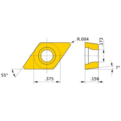 DCET 32.50.2 L-SR HTi10, 0.1 mm Corner Radius, 3.97 mm Thick, 9.525 mm Inscribed Circle, Turning Indexable Insert