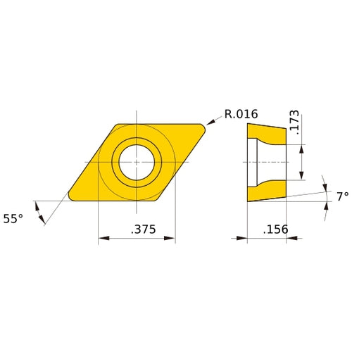 DCET 32.51 R-SN NX2525, 1/64″ Corner Radius, 5/32″ Thick, 3/8″ Inscribed Circle, Turning Indexable Insert