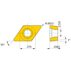 DCET 32.5 L-SR NX2525, 0.03 Corner Radius, 5/32″ Thick, 3/8″ Inscribed Circle, Turning Indexable Insert