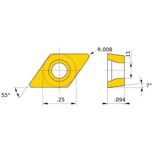 DCMT 21.50.5 SV NX3035, 0.2 mm Corner Radius, 2.38 mm Thick, 6.35 mm Inscribed Circle, Turning Indexable Insert