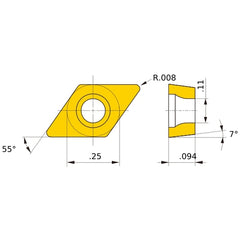 DCMT 21.50.5 standard NX2525, 0.008″ Corner Radius, 3/32″ Thick, 1/4″ Inscribed Circle, Turning Indexable Insert