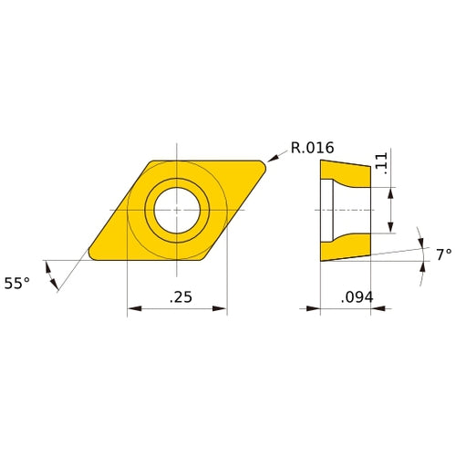 DCMT 21.51 MP NX2525, 0.4 mm Corner Radius, 2.38 mm Thick, 6.35 mm Inscribed Circle, Turning Indexable Insert