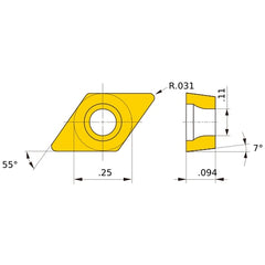 DCMT 21.52 FV NX3035, 1/32″ Corner Radius, 3/32″ Thick, 1/4″ Inscribed Circle, Turning Indexable Insert