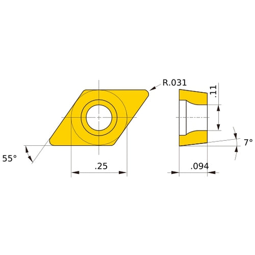 DCMT 21.52 MV NX3035, 0.8 mm Corner Radius, 2.38 mm Thick, 6.35 mm Inscribed Circle, Turning Indexable Insert