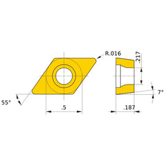 DCMT 431 standard UE6110, 0.4 mm Corner Radius, 4.76 mm Thick, 12.7 mm Inscribed Circle, Turning Indexable Insert