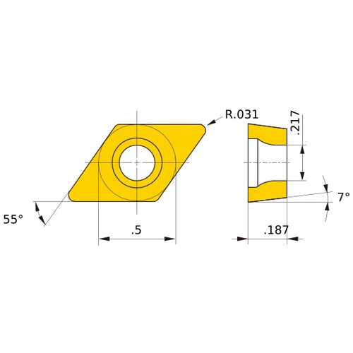 DCMW 432 flat_top HTi10, 1/32″ Corner Radius, 3/16″ Thick, 1/2″ Inscribed Circle, Turning Indexable Insert
